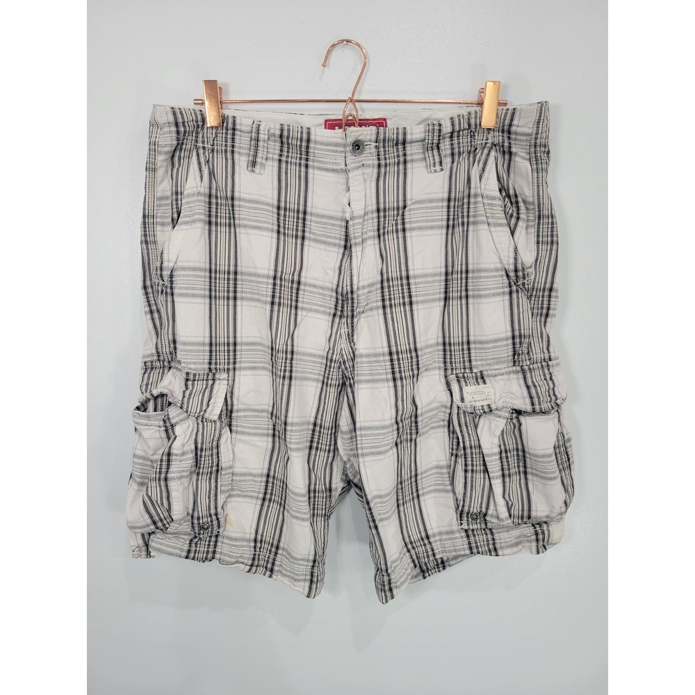 Levis Mens Plaid Cargo Shorts Y2K Skater Cotton Size 36 Relaxed Fit Utility